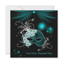 Teal Masks Sweet 16 Masquerade Party Announcement