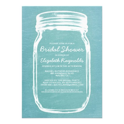 Teal Mason Jar Bridal Shower Invitations