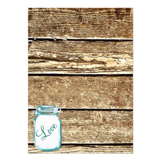 Teal Mason Jar Rustic Barn Wood Wedding Invitation