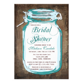 Teal Mason Jar Rustic Bridal Shower Invitations Invitations