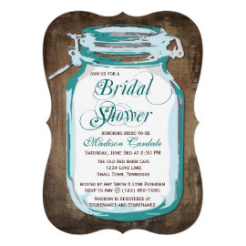 Teal Mason Jar Rustic Bridal Shower Invitations