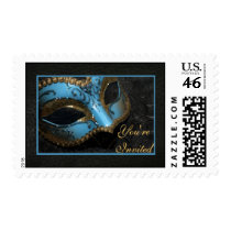 Teal Masquerade Mask Halloween Postage
