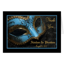 Teal Masquerade Mask Wedding Thank You Note Card