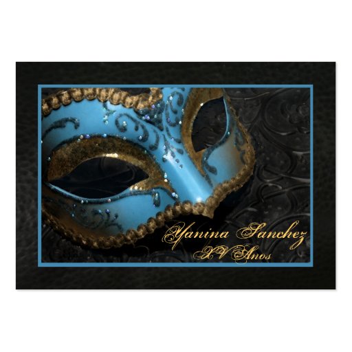 Teal Masquerade RSVP Business Cards (front side)