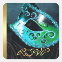 Teal Masquerade Swirl RSVP Sticker