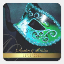Teal Masquerade Swirl Save The Date Sticker