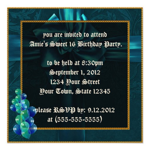 Teal Masquerade Venetian Mask Sweet 16 Invitation
