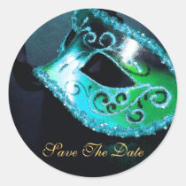 Teal Masqurade Mask Elegant Save The Date Sticker