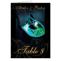 Teal Masqurade Swirl Table Number Card