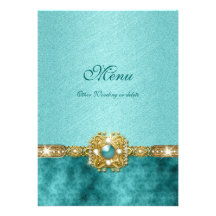 teal menu damask wedding birthday template announcement