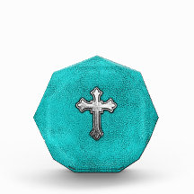 Teal Metal Cross Acrylic Award