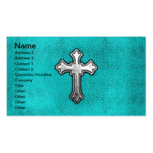 Teal Metal Cross Business Card