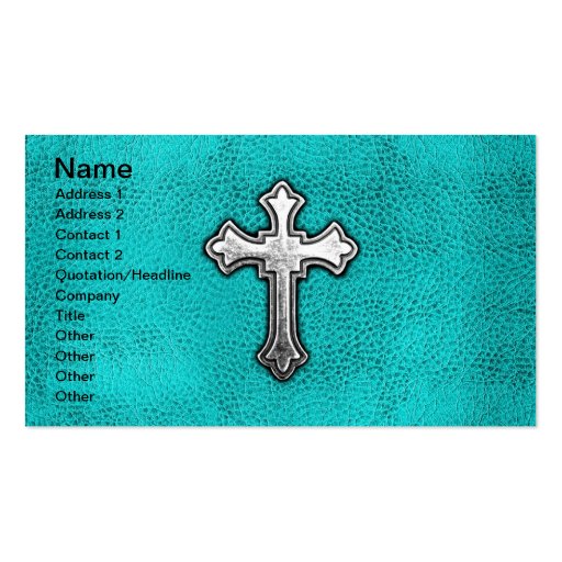Teal Metal Cross Business Card (front side)