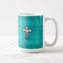 Teal Metal Cross Coffee Mugs