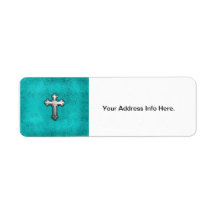 Teal Metal Cross Custom Return Address Label