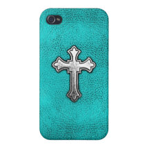 Teal Metal Cross iPhone 4/4S Cases