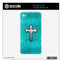 Teal Metal Cross iPhone 4S Decal
