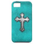 Teal Metal Cross iPhone 5 Cases