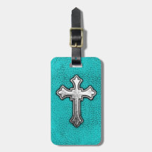 Teal Metal Cross Luggage Tags