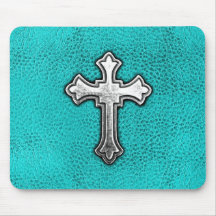 Teal Metal Cross Mousepad