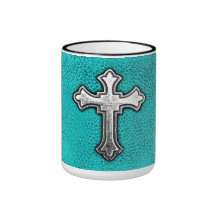 Teal Metal Cross Mug