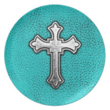 Teal Metal Cross Party Plate