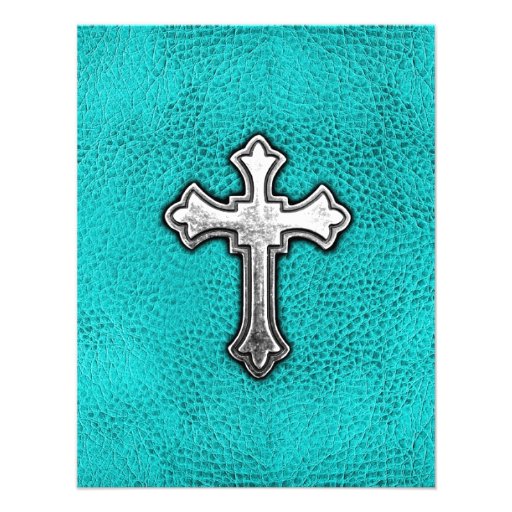 Teal Metal Cross Personalized Invite