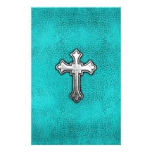 Teal Metal Cross Personalized Stationery