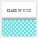 Teal Mint Pattern Graduation Custom Year Square Stickers