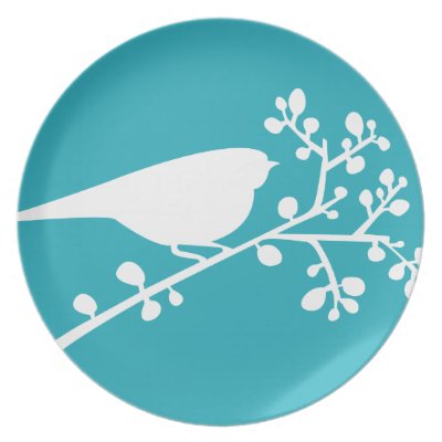 Teal Mod Single Bird & Berries {pick your color} Dinner Plate
