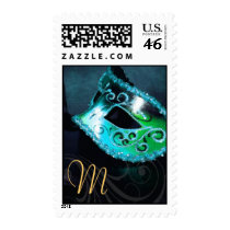 Teal Monogram Masquerade Party Postage