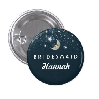 Teal Moon & Stars Bridesmaid 1 Inch Round Button by juliea2010 at Zazzle
