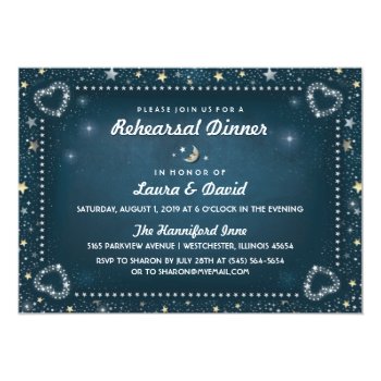 Teal Moon & Stars Gold & White Rehearsal Dinner 5x7 Paper Invitation Card by juliea2010 at Zazzle