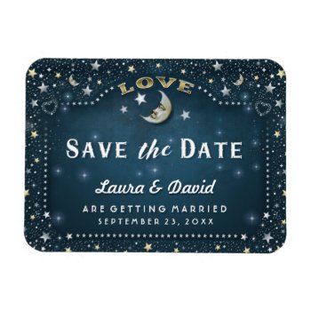 Teal Moon & Stars Save The Date Magnet by juliea2010 at Zazzle
