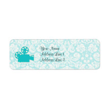 Teal Movie Camera Custom Return Address Label