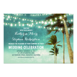 teal ombre beach wedding invitations