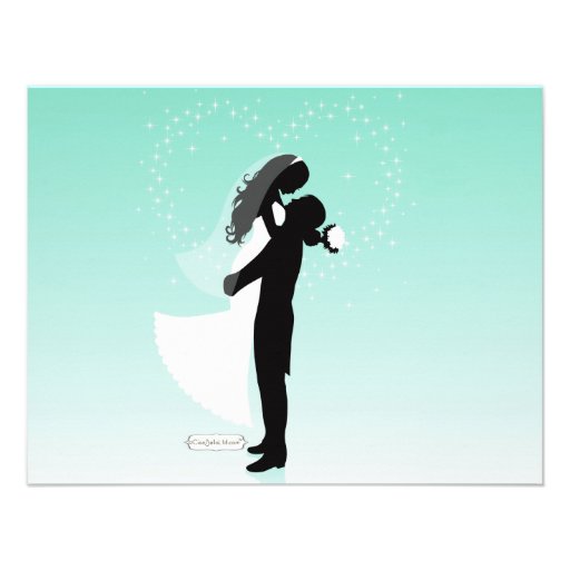 Teal Ombre Silhouette Formal Wedding Invite
