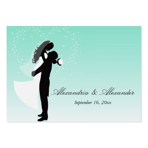 Teal Ombre Silhouette Wedding Reception Card Business Card (back side)