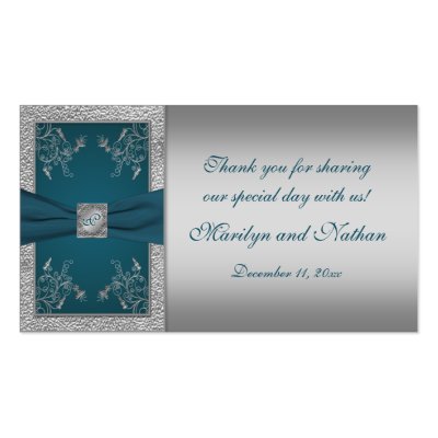 Teal on Pewter Wedding Favor Tag Business Card by NiteOwlStudio