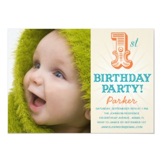 TEAL & ORANGE 1ST | FIRST BIRTHDAY INVITATION 5" X 7" INVITATION CARD