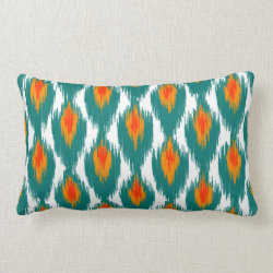 Teal Orange Abstract Tribal Ikat Diamond Pattern Throw Pillow