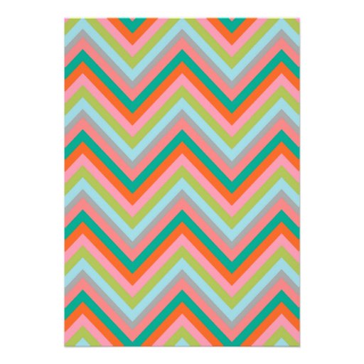 Teal & Orange Chevron Pattern Baby Shower Custom Invite
