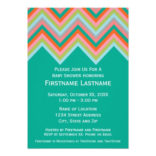 Teal & Orange Chevron Pattern Baby Shower Custom Invite