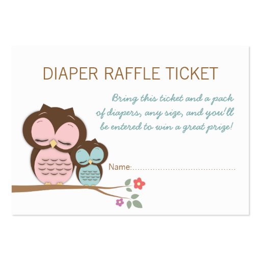 Teal Owl Baby Shower Diaper Raffle Ticket Insert Business Card (front side)