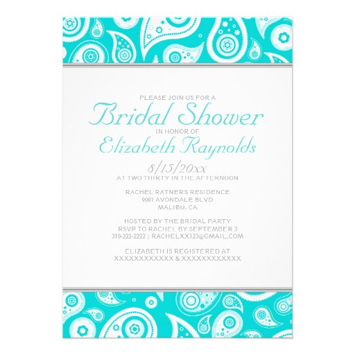 Teal Paisley Bridal Shower Invitations