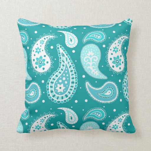 Teal Paisley Pattern Decorative Pillow Zazzle