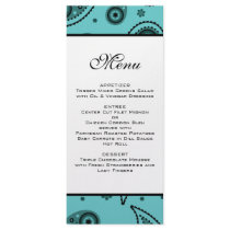 Teal Paisley Wedding Menu Rack Cards