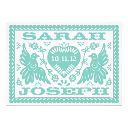 Teal Papel Picado Love Birds Personalized Invitation