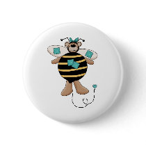 Teal Patches Bumble Bee Bear buttons