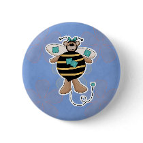 Teal Patches Bumble Bee Bear buttons